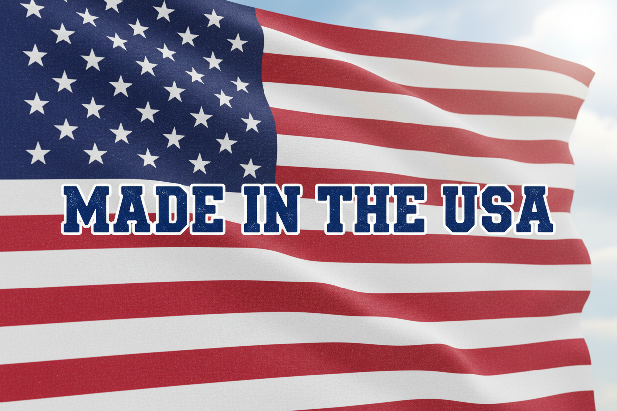 American flag with : made in the USA text